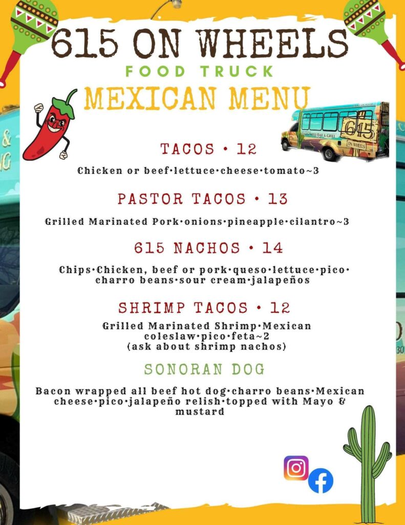 615 on Wheels Food Truck Mexican Menu